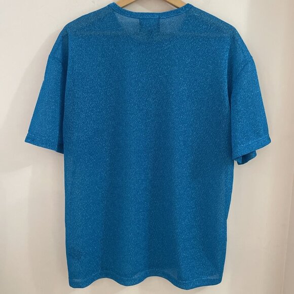 Cynthia Rowley Glitter Tee Women's L Metallic Blue Sheer Lightweight $145 NWT - Picture 5 of 8